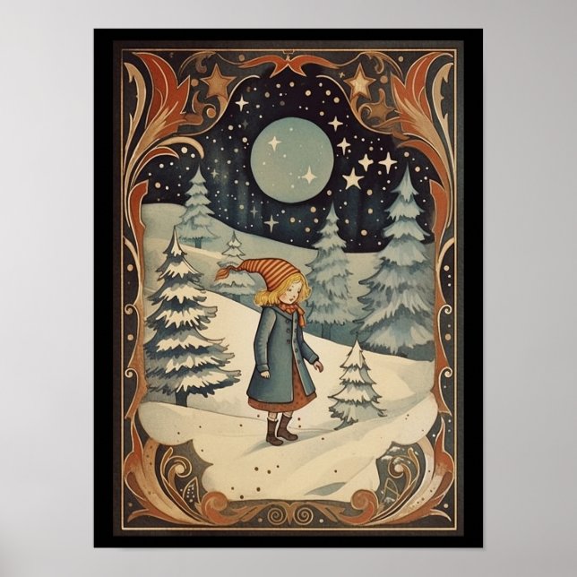 Poster Gouache Vintage Noël Rétro (Devant)
