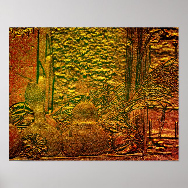 Poster Gourdes d'automne sculptées Cornstalks Nature Art (Devant)
