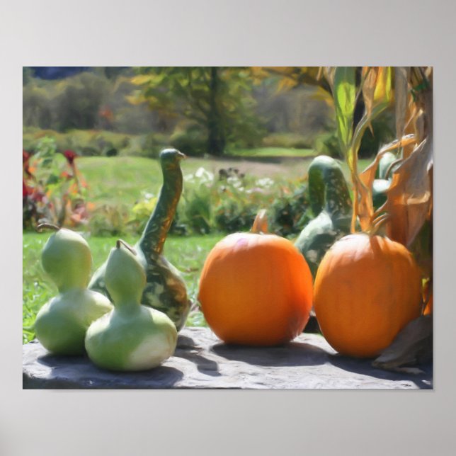 Poster Gourds Géants Peinture Citrouille Photo (Devant)