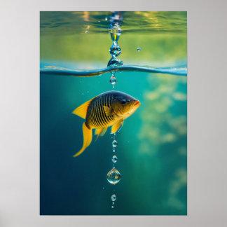 Poster Goutte d'Eau se Transforme en Poisson Plongeant av