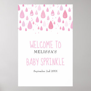 Poster Gouttes de pluie roses Bienvenue Bébé Fille Sprink