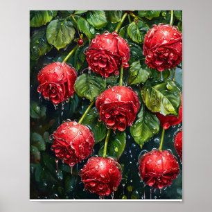 Poster Gouttes d'eau de rose Dewy décor de maison de natu