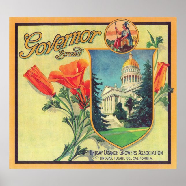Poster Gouverneur Orange LabelLindsay, CA (Devant)