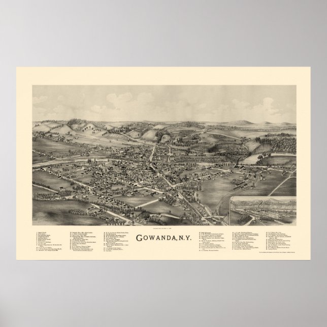 Poster Gowanda, NY Carte panoramique - 1892 (Devant)