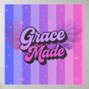 Poster Grâce Fabriquée Rétro Rose et Violet Foi Chrétienn