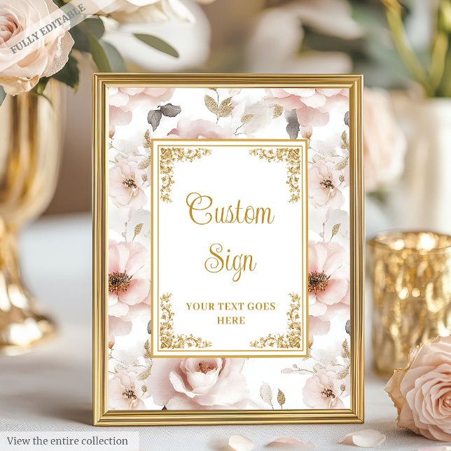 Poster Graceful rose pâle fleurs or accents personnalisés (Graceful dusty pink flowers gold accents custom Poster)