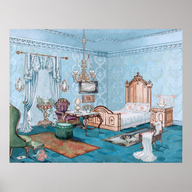 Poster Gracieuse Chambre Victorienne Bleue (Devant)