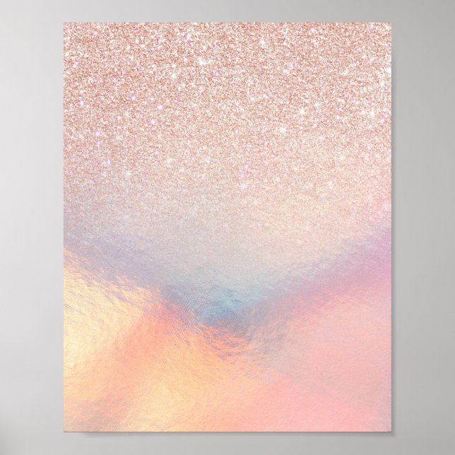 Poster Gradient holographique de Rose Gold Glitter Irides (Devant)