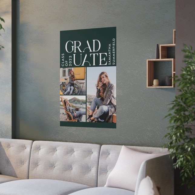 Poster Graduation 2025 Photos Vert et Blanc Diplômé (Créateur téléchargé)