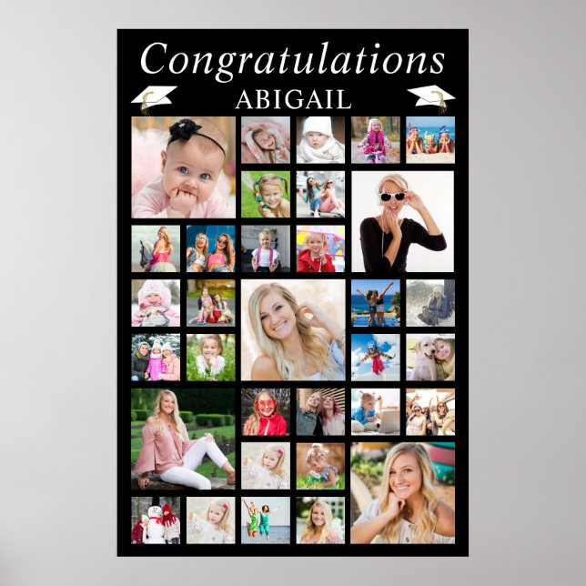 Poster Graduation 33 Photo Collage Simple Personnalisé (Devant)