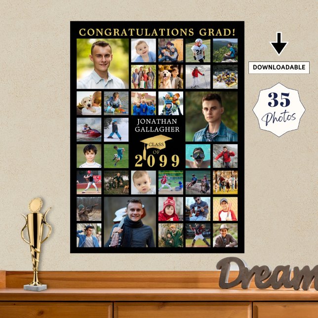 Poster Graduation 35 Photo Collage Black Gold Casquette (Créateur téléchargé)