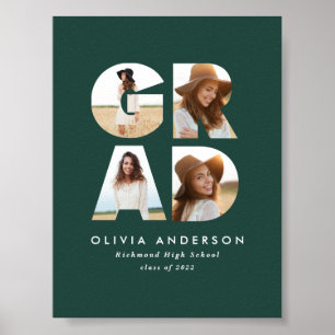 Poster Graduation 4 photo moderne faire-part vert