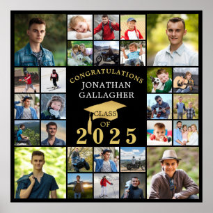 Poster Graduation Black Gold Congrats 28 Photo Collage