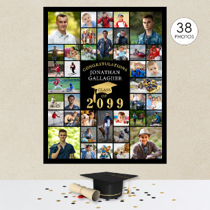 Poster Graduation Black Gold Fêtes 38 Photo Collage
