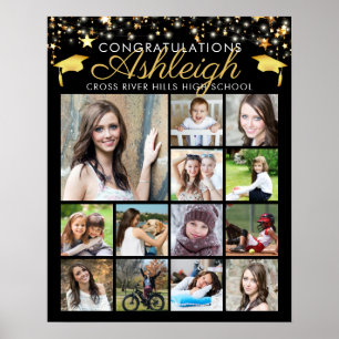 Poster Graduation Black Gold Script 15 Photo Collage