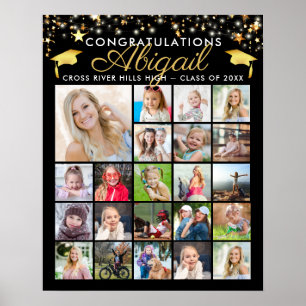 Poster Graduation Black Gold Script 22 Photo Collage