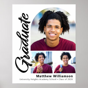 Poster Graduation Blanche 3 Photo Arc Gras Noir Script