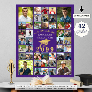 Poster Graduation Congrats 42 Photo Collage Purple Gold
