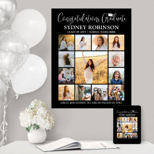 Poster Graduation Congrats Photo Collage moderne Noir