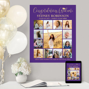 Poster Graduation Congrats Photo Collage Purple and Gold