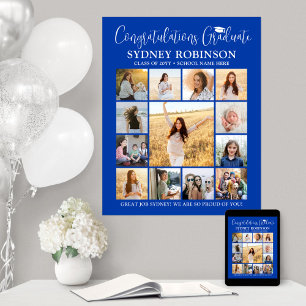 Poster Graduation Congrats Photo Collage Royal Bleu Blanc