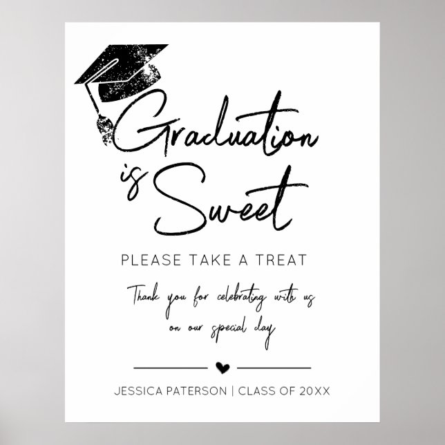 Poster Graduation est doux minimaliste noir blanc Script (Devant)