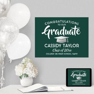 Poster Graduation Félicats Vert foncé Blanc & Faux Argent