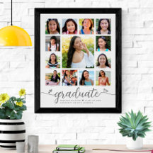 Graduation K-12 Modern Script Photo Collage Blanc