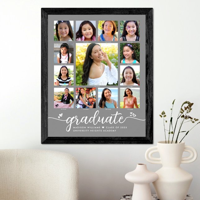 Poster Graduation K-12 Script moderne Photo Collage Gris (Créateur téléchargé)