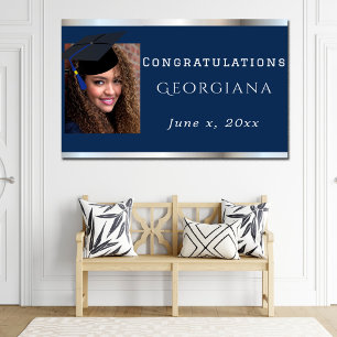 Poster Graduation Marine Bleu Argent Satin Casquette Grad