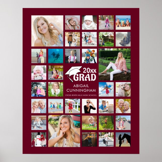 Poster Graduation Maron 35 Photo Collage GRAD Keepsaké (Devant)