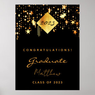 Poster Graduation party 2023 noir étoile or diplômé