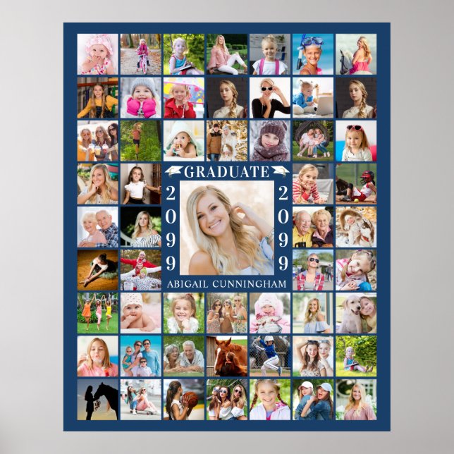 Poster Graduation Party 55 Photo Collage bleu ou personna (Devant)