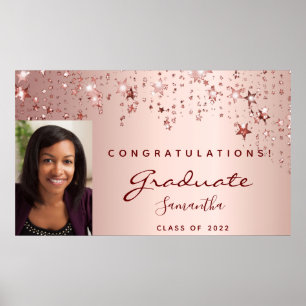 Poster Graduation party rose or blush étoiles photo 2025