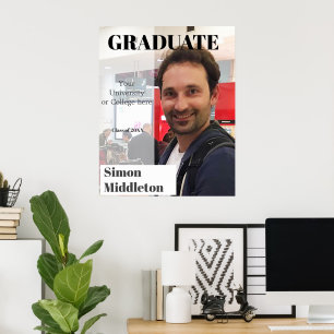 Poster Graduation Photo Moderne Diplômé Noir Titre