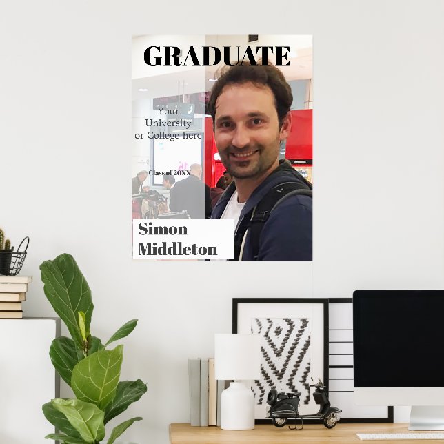 Poster Graduation Photo Moderne Diplômé Noir Titre (Bureau à domicile)