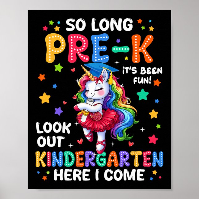 Poster Graduation pré-k 2025 Unicorn Girl Kindergarten He (Devant)