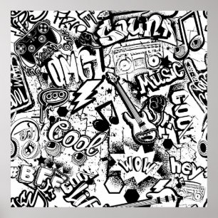 Poster Graffiti Abstrait en noir et blanc