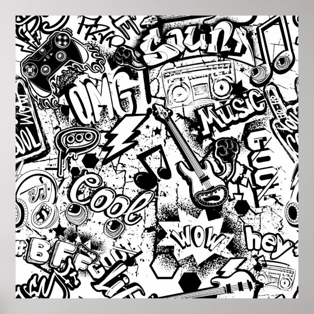 Poster Graffiti Abstrait en noir et blanc (Devant)