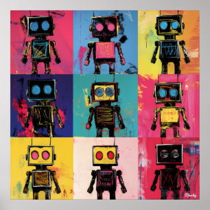 Poster Graffiti Abstrait Robot Grille d'art Couleurs en g
