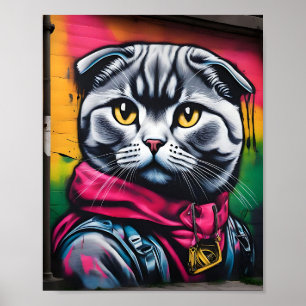Poster Graffiti Art of a Scottish Fold Cat