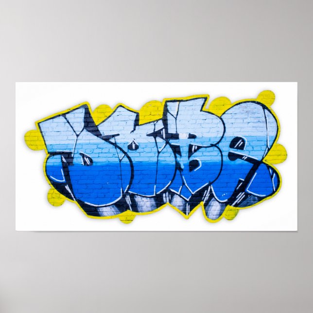 Poster Graffiti bleu sur un mur de briques (Devant)