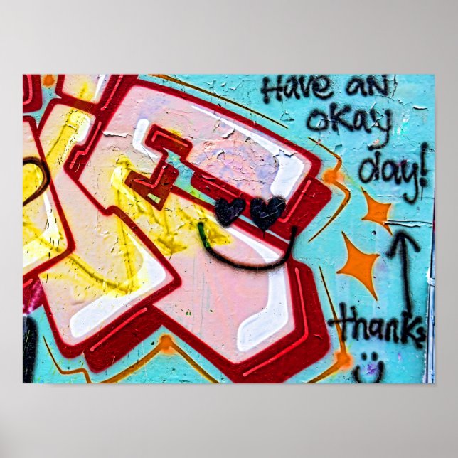 Poster Graffiti Blue Pink Urban Street Wall Art (Devant)