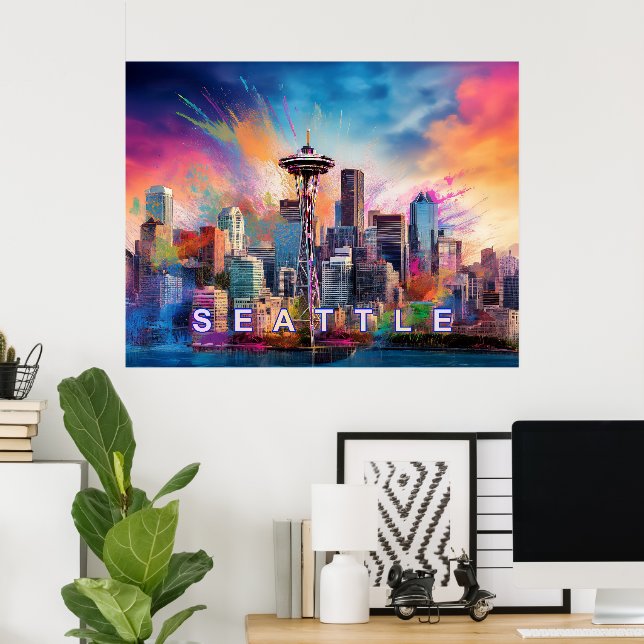Poster Graffiti de Seattle Skyline (Bureau à domicile)