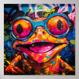 Poster Graffiti grenouille multicolore avec lunettes
