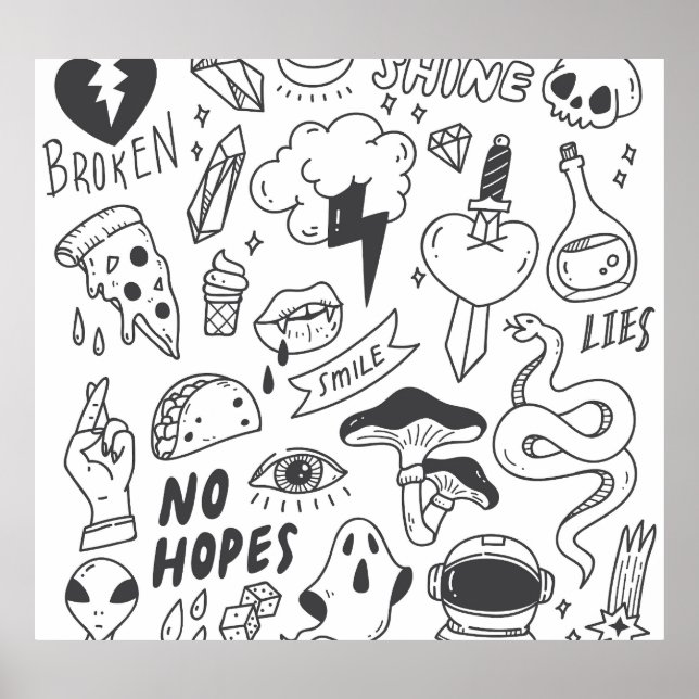 Poster Graffiti mignon : Doodle Art Set. (Devant)