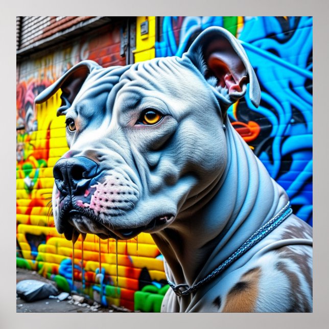 Poster Graffiti Street Art Blanc Pitbull Lover (Devant)