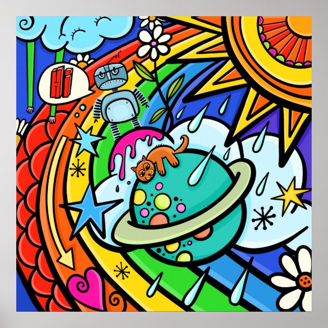 Poster Graffiti Street Art Rainbow Météo Funky Cartoon (Devant)