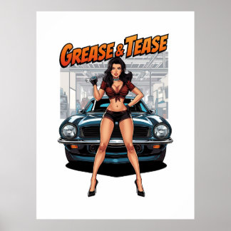 Poster Graisse & Tease – Fille de pin-Up Hot Rod