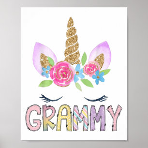 Poster Grammy Unicorn Floral Birthday Girl Family Matchin